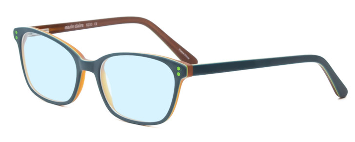 Profile View of Marie Claire MC6230-FOR Designer Progressive Lens Blue Light Blocking Eyeglasses in Forest Green Black Orange Ladies Classic Full Rim Acetate 48 mm