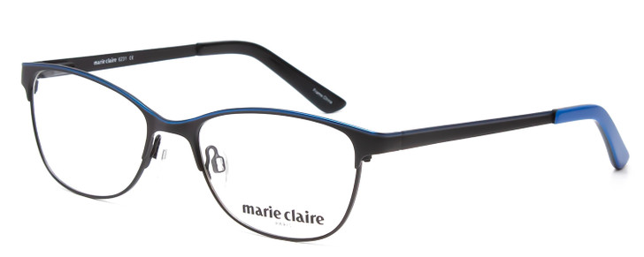 Profile View of Marie Claire MC6231-BBL Designer Single Vision Prescription Rx Eyeglasses in Black Blue Ladies Cateye Full Rim Stainless Steel 51 mm