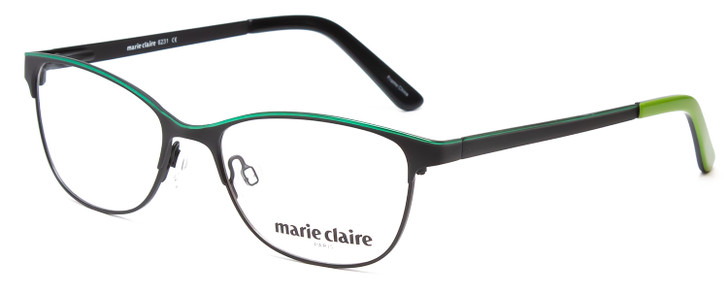 Profile View of Marie Claire MC6231-BGN Designer Reading Eye Glasses with Custom Cut Powered Lenses in Black Green Ladies Cateye Full Rim Stainless Steel 51 mm