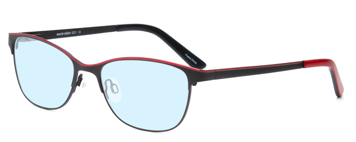Profile View of Marie Claire MC6231-BKR Designer Blue Light Blocking Eyeglasses in Black Red Ladies Cateye Full Rim Stainless Steel 51 mm