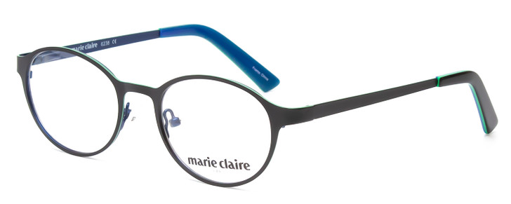 Profile View of Marie Claire MC6236-BKN Designer Reading Eye Glasses with Custom Cut Powered Lenses in Black Navy Blue Ladies Round Full Rim Stainless Steel 46 mm