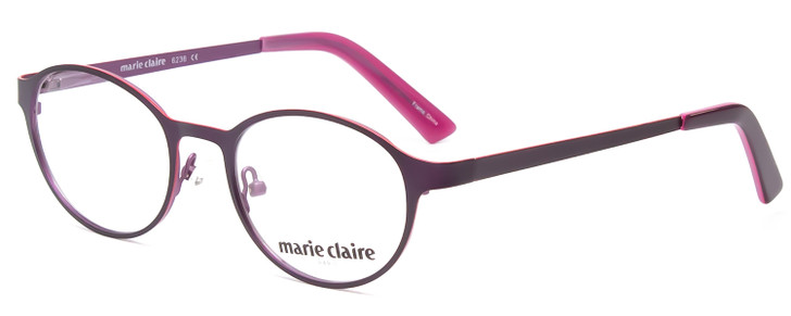 Profile View of Marie Claire MC6236-PRE Designer Reading Eye Glasses with Custom Cut Powered Lenses in Purple Red Ladies Round Full Rim Stainless Steel 46 mm