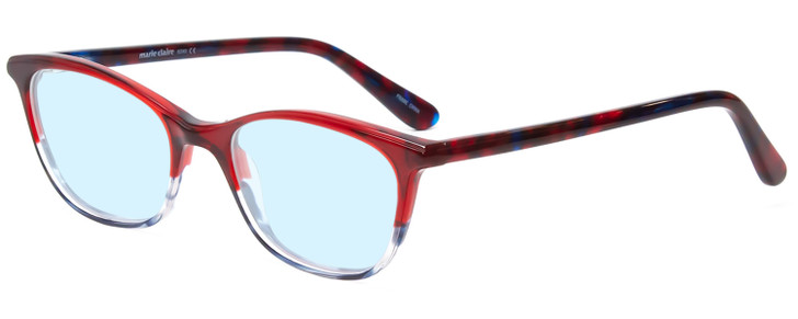 Profile View of Marie Claire MC6240-BGB Designer Progressive Lens Blue Light Blocking Eyeglasses in Burgundy Red Crystal Blue Fade Ladies Cateye Full Rim Acetate 48 mm