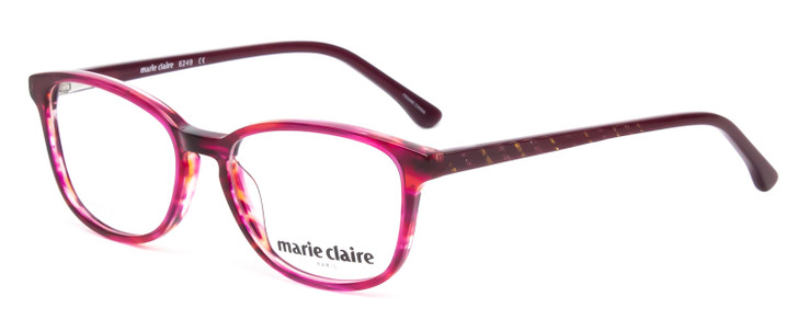 Profile View of Marie Claire MC6249-RUB Designer Reading Eye Glasses with Custom Cut Powered Lenses in Ruby Red Crystal Pink Ladies Cateye Full Rim Acetate 47 mm