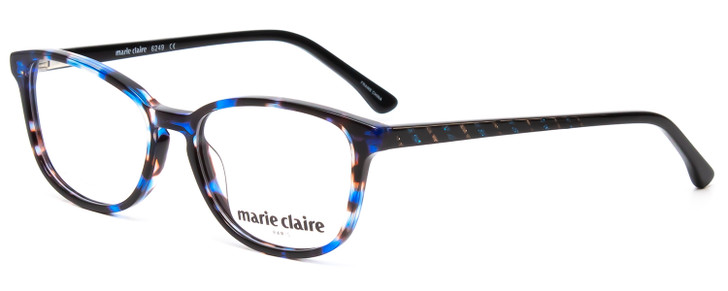 Profile View of Marie Claire MC6249-SAP Designer Bi-Focal Prescription Rx Eyeglasses in Sapphire Blue Crystal Marble Ladies Cateye Full Rim Acetate 47 mm