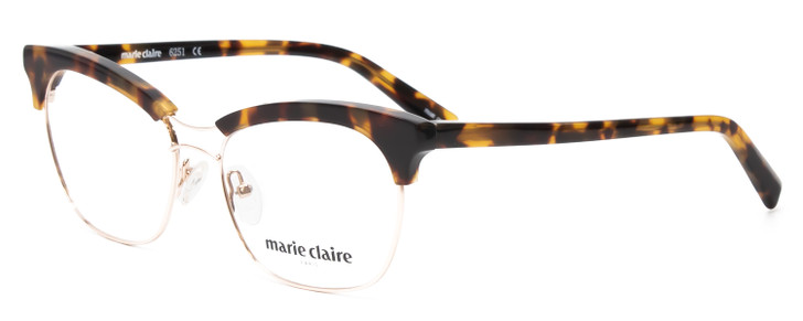 Profile View of Marie Claire MC6251-GTO Designer Single Vision Prescription Rx Eyeglasses in Gold Tortoise Havana Brown Ladies Cateye Full Rim Stainless Steel 53 mm