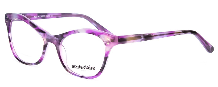 Profile View of Marie Claire MC6252-PTO Designer Reading Eye Glasses with Custom Cut Powered Lenses in Purple Tortoise Havana Ladies Cateye Full Rim Acetate 53 mm