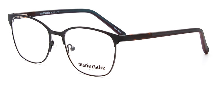 Profile View of Marie Claire MC6259-BLK Designer Single Vision Prescription Rx Eyeglasses in Black Ladies Cateye Full Rim Stainless Steel 49 mm