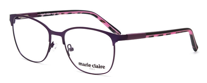 Profile View of Marie Claire MC6259-PUR Designer Progressive Lens Prescription Rx Eyeglasses in Purple Marble Pink Ladies Cateye Full Rim Stainless Steel 49 mm