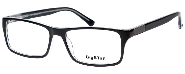 Profile View of Big&Tall 08 Mens Rectangle Full Rim Designer Reading Glasses Black Crystal 59 mm