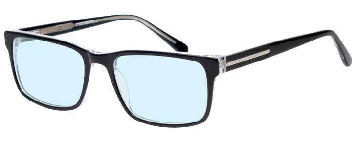 Profile View of Big&Tall 21 Designer Blue Light Blocking Eyeglasses in Black Crystal Mens Rectangle Full Rim Acetate 57 mm