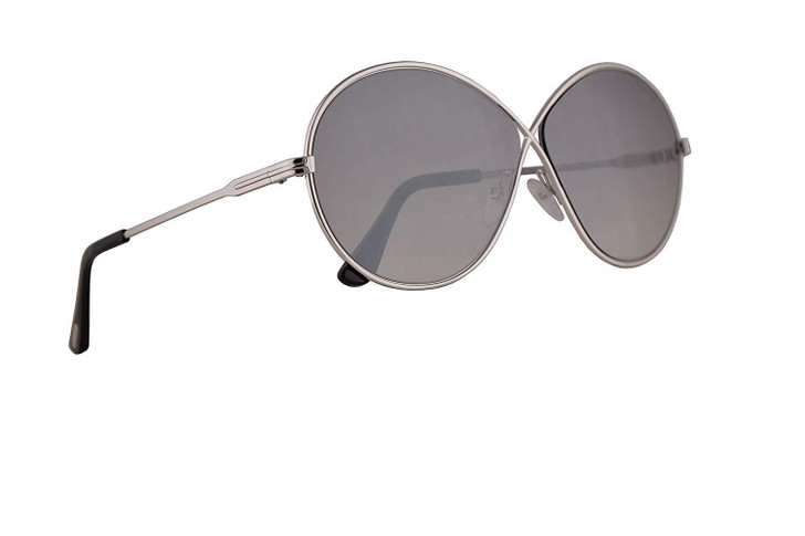 Profile View of Tom Ford TF564-18C Rania Round Sunglasses Rhodium Silver/Grey Smoke Mirror 64 mm