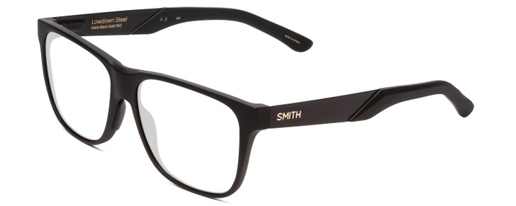 Profile View of Smith Optics Lowdown Steel Designer Reading Eye Glasses with Custom Cut Powered Lenses in Matte Black Unisex Classic Full Rim Acetate 56 mm