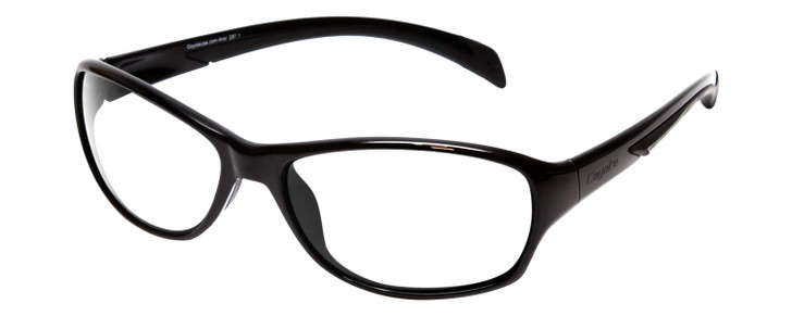 Profile View of Coyote BP-14 Designer Single Vision Prescription Rx Eyeglasses in Gloss Black Unisex Wrap Full Rim Acetate 58 mm