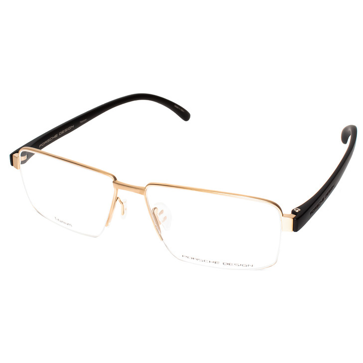 Profile View of Porsche Design P8272-B-57 Designer Single Vision Prescription Rx Eyeglasses in Satin Gold&Matte Black Unisex Square Semi-Rimless Titanium 57 mm