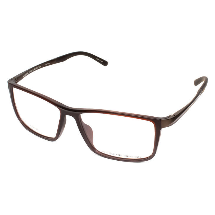 Profile View of Porsche Design P8328-B-56 Designer Reading Eye Glasses with Custom Cut Powered Lenses in Matte Red Brown&Satin Copper Unisex Square Full Rim Titanium 56 mm