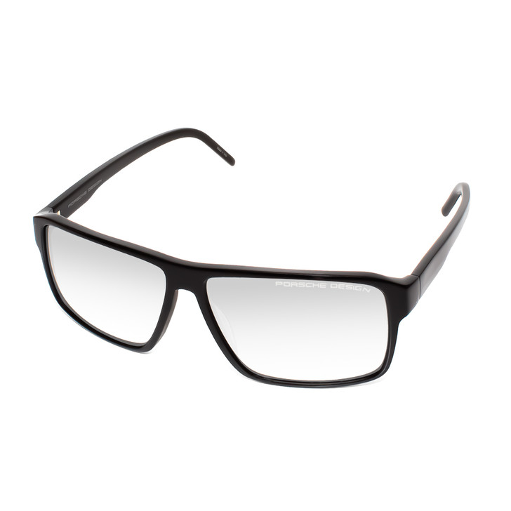 Profile View of Porsche Design P8634-A-57 mm Unisex Square Sunglasses Gloss Black/Silver Mirror