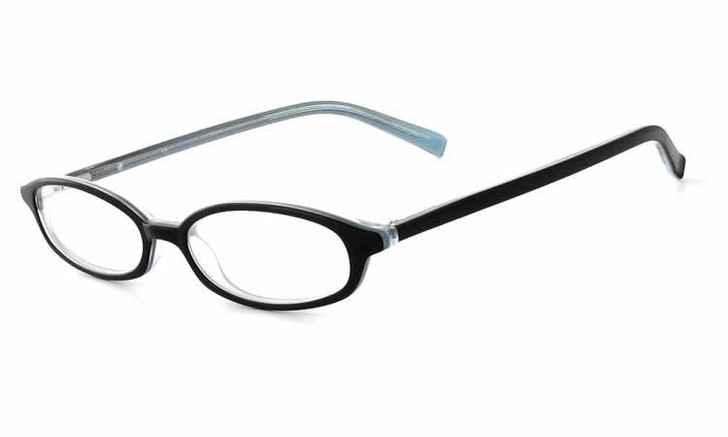 Profile View of Calabria Vivid 750 Designer Blue Light Blocking Glasses in Black Blue Oval 48mm