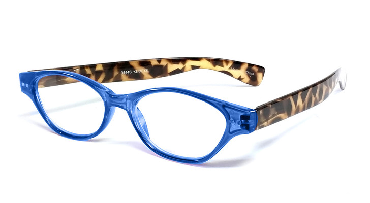 Profile View of Calabria R544S Designer Blue Light Blocking Glasses in Blue-Tortoise Cateye 50mm