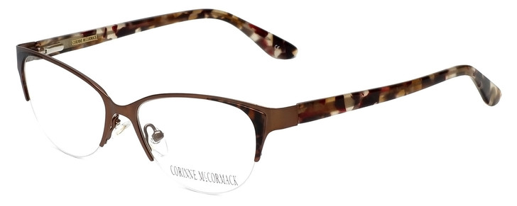 Profile View of Corinne McCormack Designer Blue Light Blocking Glasses Gramercy in Brown 52mm