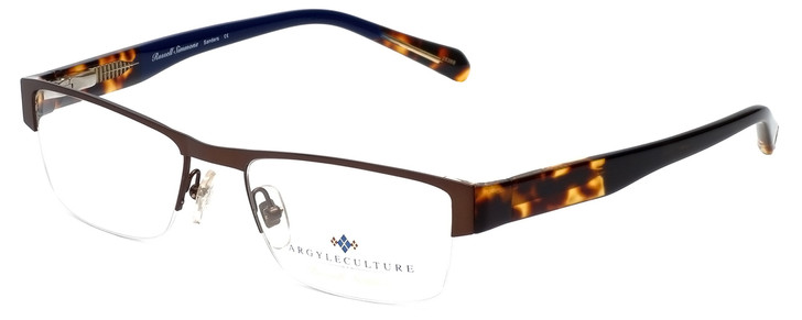 Profile View of Argyleculture Designer Blue Light Blocking Glasses Sanders Brown 55mm Rectangle