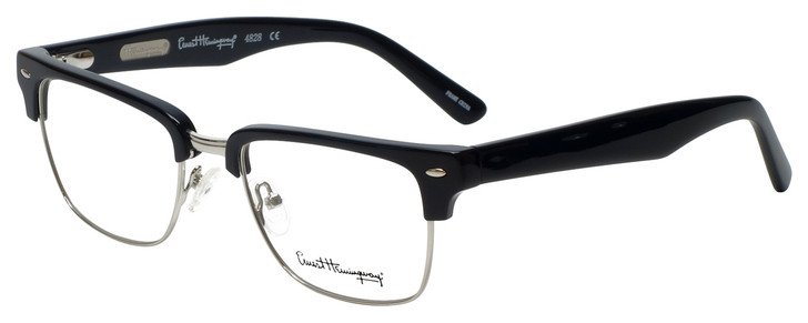 Ernest Hemingway Designer Blue Light Block Glasses H4828 Shiny Black Silver 53mm