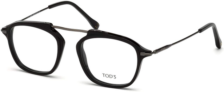 Profile View of Tod's Designer Blue Light Blocking Glasses TO5182-001 in Black 49mm Square 49mm