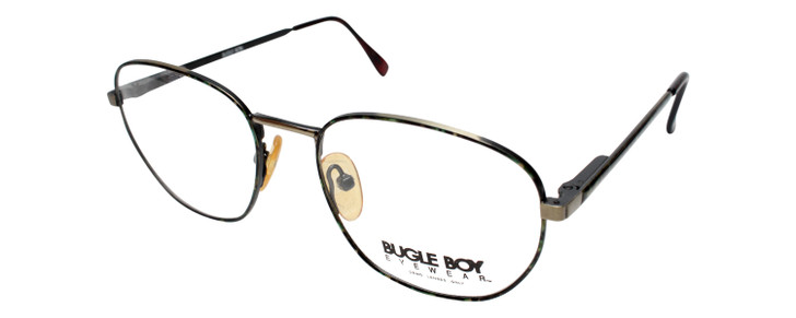 Profile View of Bugle Boy Designer Progressive Blue Light Glasses Green Tortoise Havana Gold 48mm