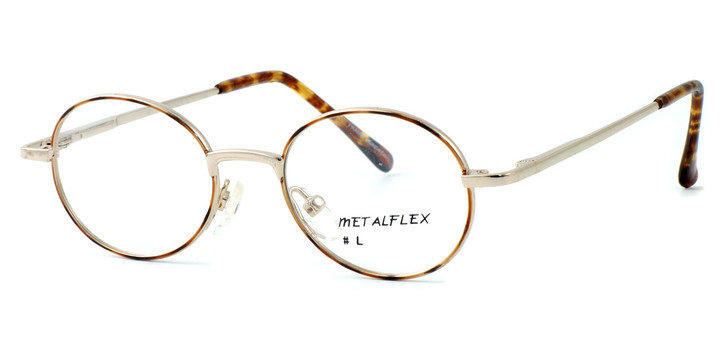 Profile View of Calabria MetaFlex L Gold Demi Amber 40mm Designer Progressive Blue Light Glasses
