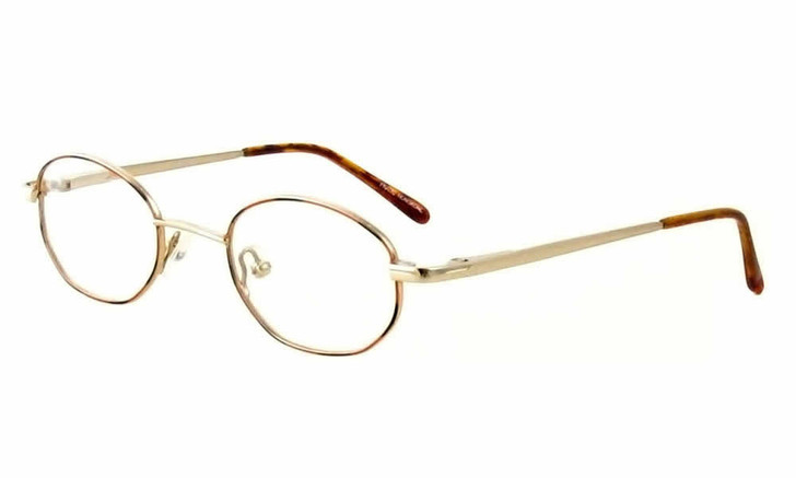 Profile View of Calabria FlexPlus 62Amber Designer Progressive Blue Light Block Glasses in Gold