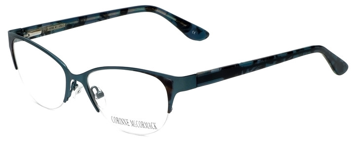 Profile View of Corinne McCormack Designer Progressive Blue Light Glasses Gramercy in Teal 52mm
