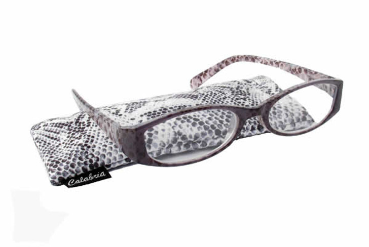 Profile View of Calabria 744 Snakeskin Designer Blue Light Block Glasses&Match Case in Grey 59mm