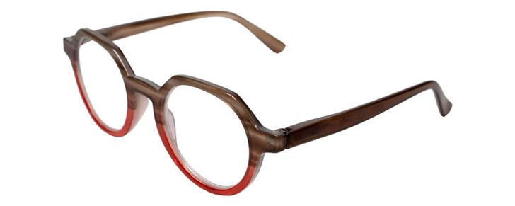 Profile View of Calabria Elite Designer Progressive Blue Light Glasses Hexagon R207 46 mm in Red