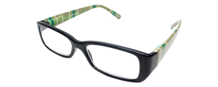 Profile View of Calabria Beth Square Designer Progressive Blue Light Glasses 50 mm in Lime Green