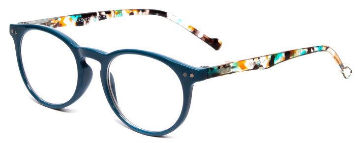 Profile View of Calabria MDR8003 Designer Progressive Lens Prescription Rx Eyeglasses in Teal Green Crystal Spot Unisex Oval Full Rim Acetate 47 mm