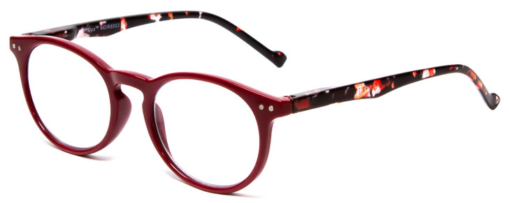 Profile View of Calabria MDR8003 Designer Bi-Focal Prescription Rx Eyeglasses in Maroon Red Crystal Spot Unisex Oval Full Rim Acetate 47 mm