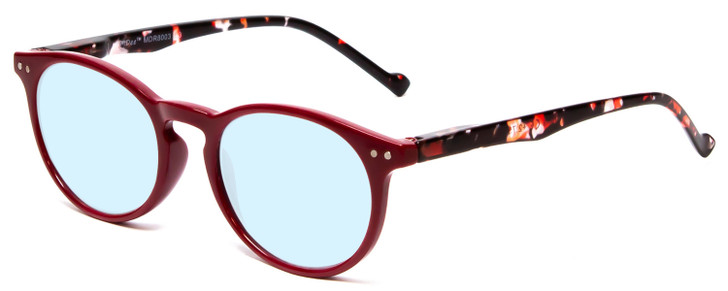 Profile View of Calabria MDR8003 Designer Blue Light Blocking Eyeglasses in Maroon Red Crystal Spot Unisex Oval Full Rim Acetate 47 mm