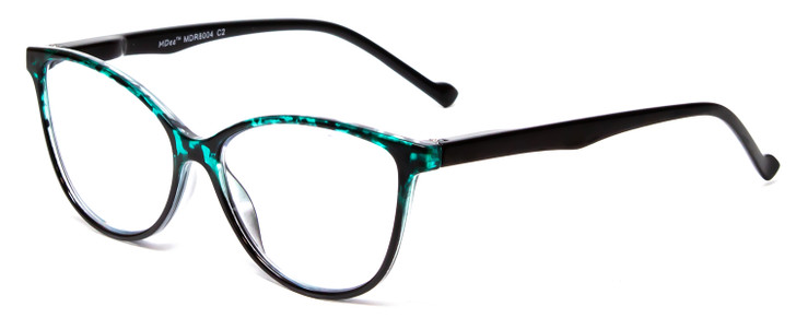 Profile View of Calabria MDR8004 Ladies Cateye 49mm Reading Glasses in Green Tortoise Black Fade