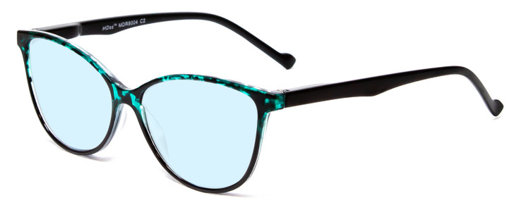 Profile View of Calabria MDR8004 Designer Progressive Lens Blue Light Blocking Eyeglasses in Teal Green Tortoise Crystal Black Fade Ladies Cateye Full Rim Acetate 49 mm