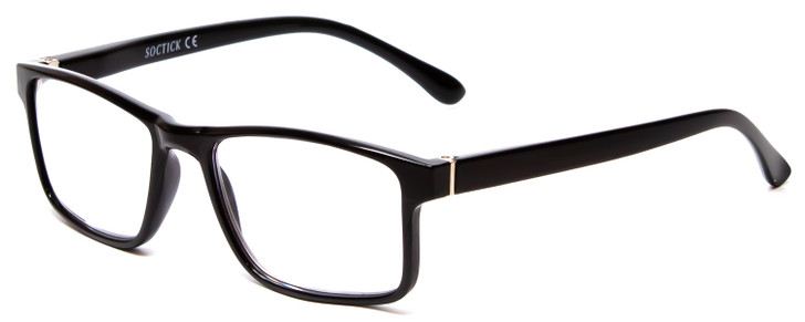 Profile View of Calabria L2007 Mens Square Full Rim 54mm Designer Reading Glasses in Gloss Black