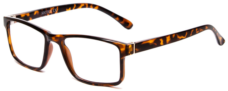 Profile View of Calabria L2007 Square 54 mm Designer Reading Glasses Tortoise Havana Brown Gold