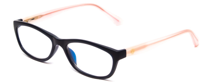 Profile View of Ann Taylor ATR020 Designer Single Vision Prescription Rx Eyeglasses in Matte Navy Blue Blush Crystal Pink Ladies Cateye Full Rim Acetate 52 mm