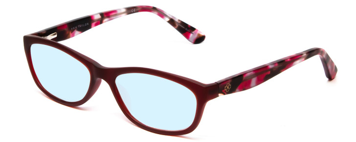 Profile View of Ann Taylor ATR020 Designer Blue Light Blocking Eyeglasses in Matte Burgundy Red Marble Tortoise Ladies Cateye Full Rim Acetate 52 mm