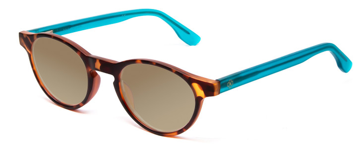 Profile View of Ann Taylor ATR030 Designer Polarized Sunglasses with Custom Cut Amber Brown Lenses in Tortoise Brown Gold Turquoise Crystal Blue Ladies Round Full Rim Acetate 47 mm