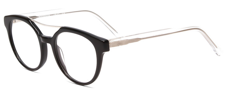 Profile View of Scott&Zelda SZ7431 Designer Reading Eye Glasses with Custom Cut Powered Lenses in Gloss Black Silver Crystal Tips Unisex Oval Full Rim Acetate 50 mm