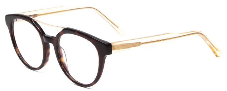 Profile View of Scott&Zelda SZ7431 Designer Reading Eye Glasses with Custom Cut Powered Lenses in Tortoise Havana Brown Gold Crystal Amber Tips Unisex Oval Full Rim Acetate 50 mm