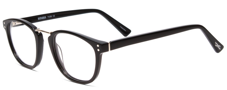 Profile View of Scott&Zelda SZ7436 Designer Single Vision Prescription Rx Eyeglasses in Gloss Black Silver Studs Unisex Oval Full Rim Acetate 49 mm