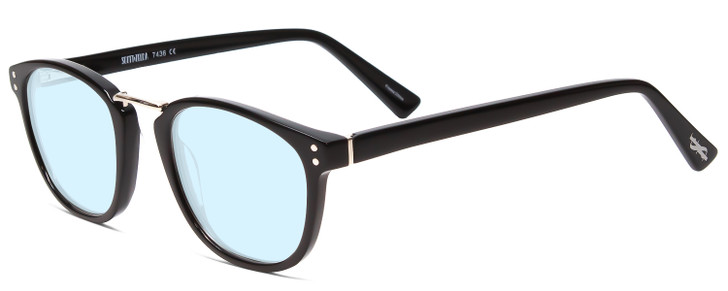 Profile View of Scott&Zelda SZ7436 Designer Blue Light Blocking Eyeglasses in Gloss Black Silver Studs Unisex Oval Full Rim Acetate 49 mm