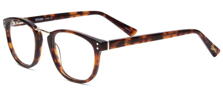 Profile View of Scott&Zelda SZ7436 Designer Reading Eye Glasses with Custom Cut Powered Lenses in Tortoise Havana Brown Gold Silver Studs Unisex Oval Full Rim Acetate 49 mm