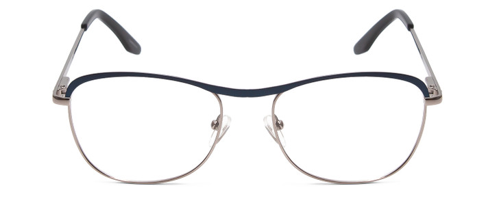 Front View of Scott&Zelda SZ7451 Designer Progressive Lens Prescription Rx Eyeglasses in Matte Blue Gun Metal Silver Black Tips Unisex Classic Full Rim Metal 55 mm